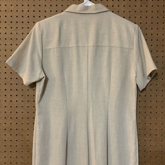 St John's Bay Vintage Utility Shirt Dress 10M Linen Khaki Short Sleeve Collar - Picture 6 of 9
